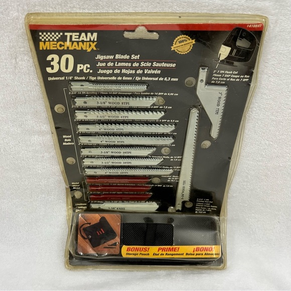 Team Mechanix 30pc Jigsaw Blade Tool Set Wood Metal #410847 BONUS Storage Pouch - Picture 1 of 8